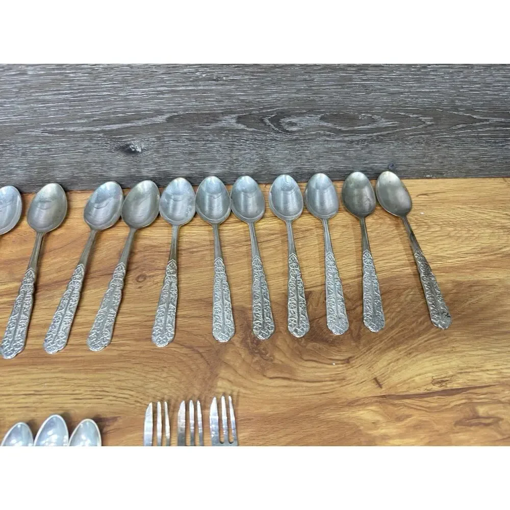 Antique German Silver Alpacca Flatware Set (32 Pieces) - Ornate Scroll Design